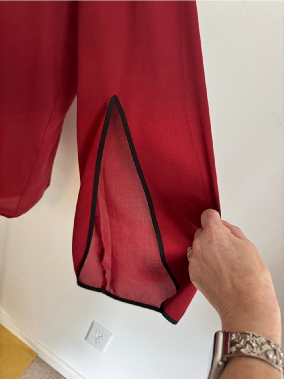 Women's New York & Company Red Blouse with Black Trim, Size L - Picture 3 of 6